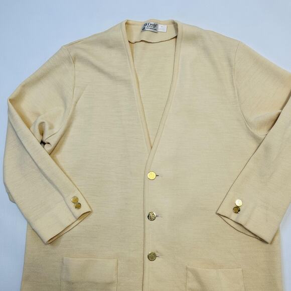 St Croix Knits Cardigan Sweater Mens 2XL Beige 100% Merino Wool Gold Buttons USA - Picture 6 of 14